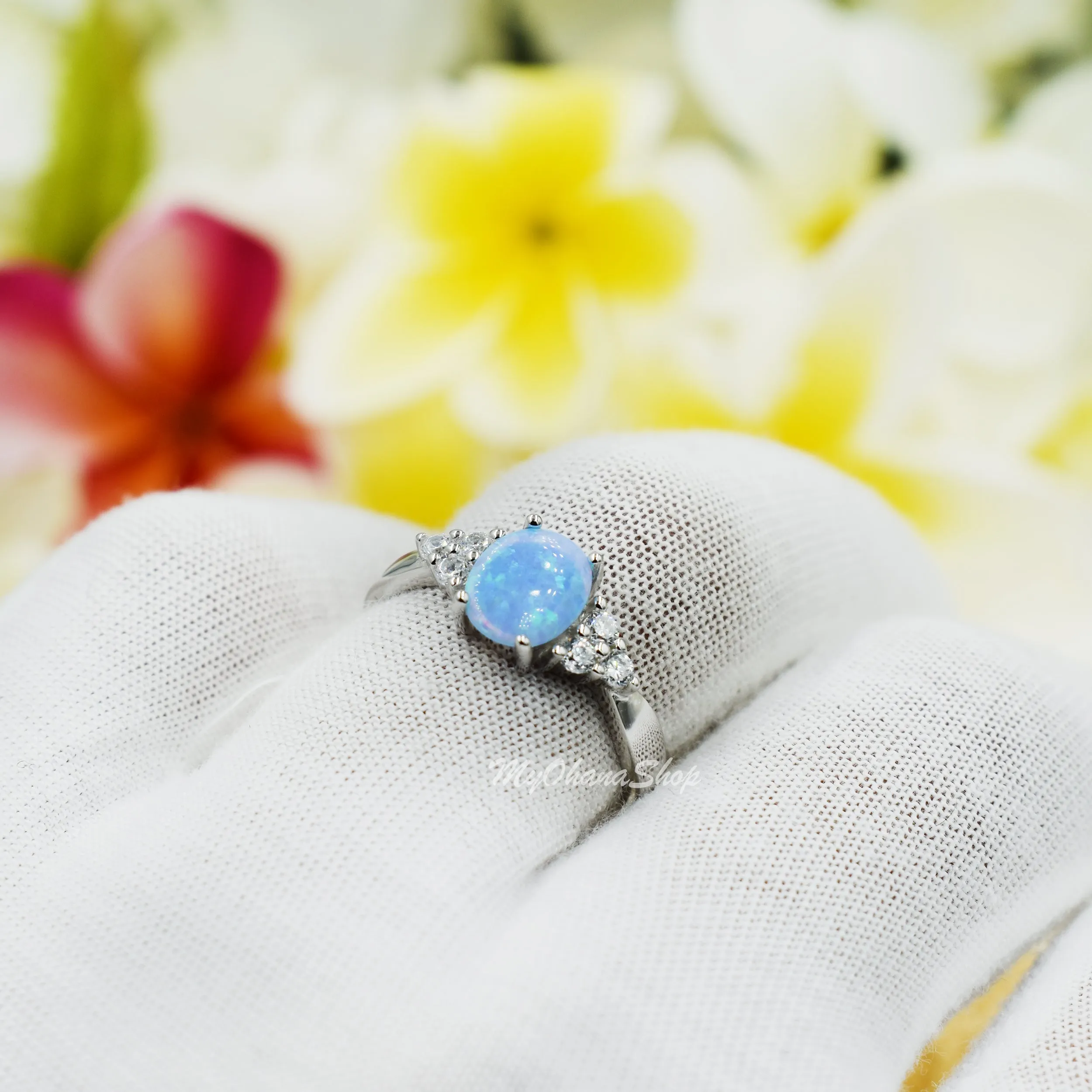 925 Sterling Silver Opal Ring With CZ For Women, Girls. 10mm Oval White, Blue, Pink Opal Pinky, Statement, Wedding Ring.