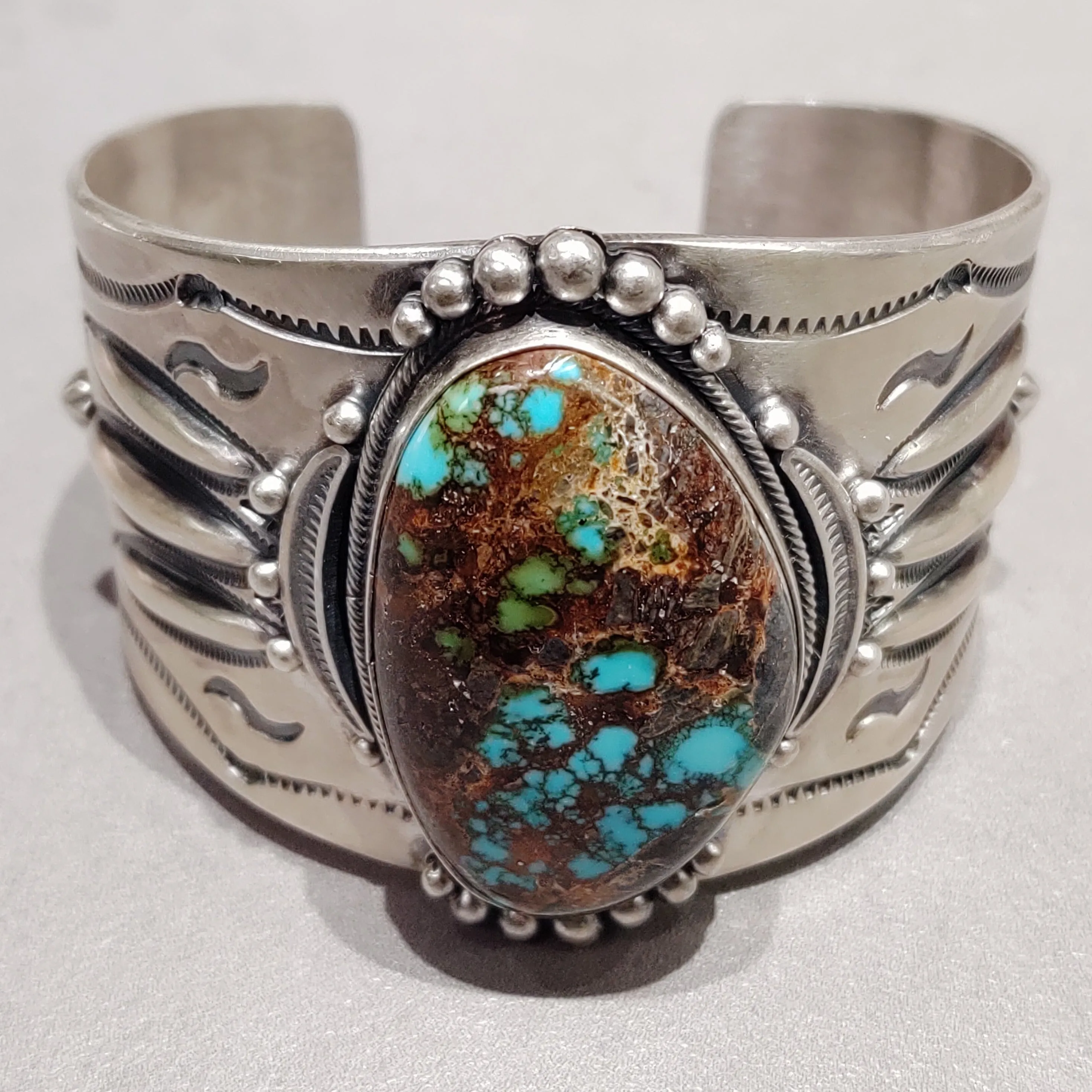 Aaron Toadlena Navajo Sterling Silver Turquoise Cuff - Handmade Native American