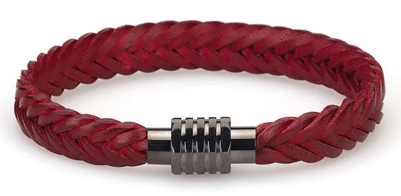 AB001 Red Braided Leather Bracelet