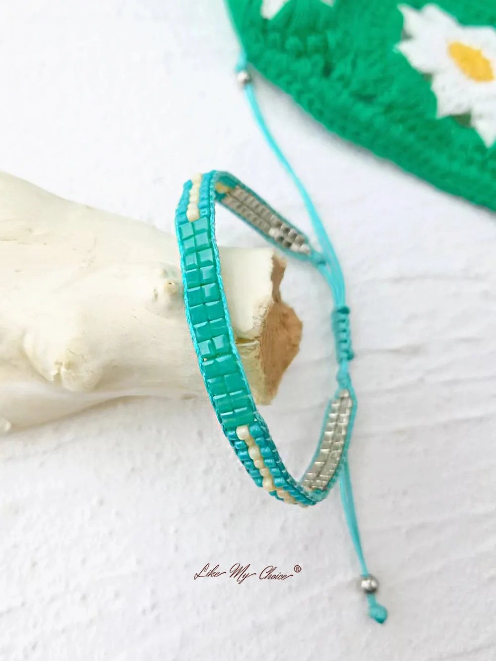 Adjustable Drawstring Beaded Bracelet Turquoise Beach