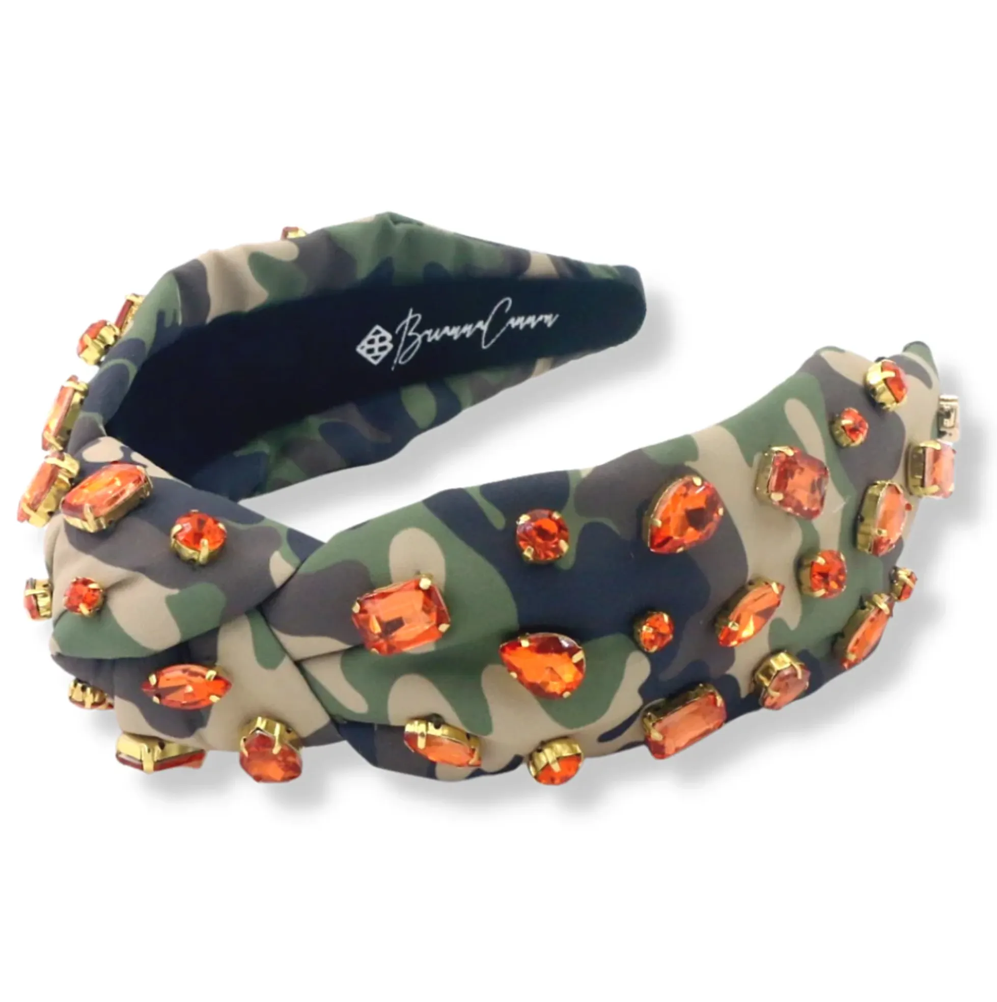 Adult Size Camo Headband with Orange Crystals