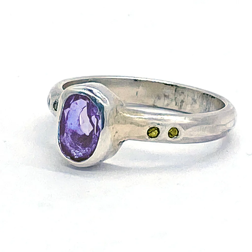 Amethyst & Lemon Diamonds Ring (size 7 1/2)