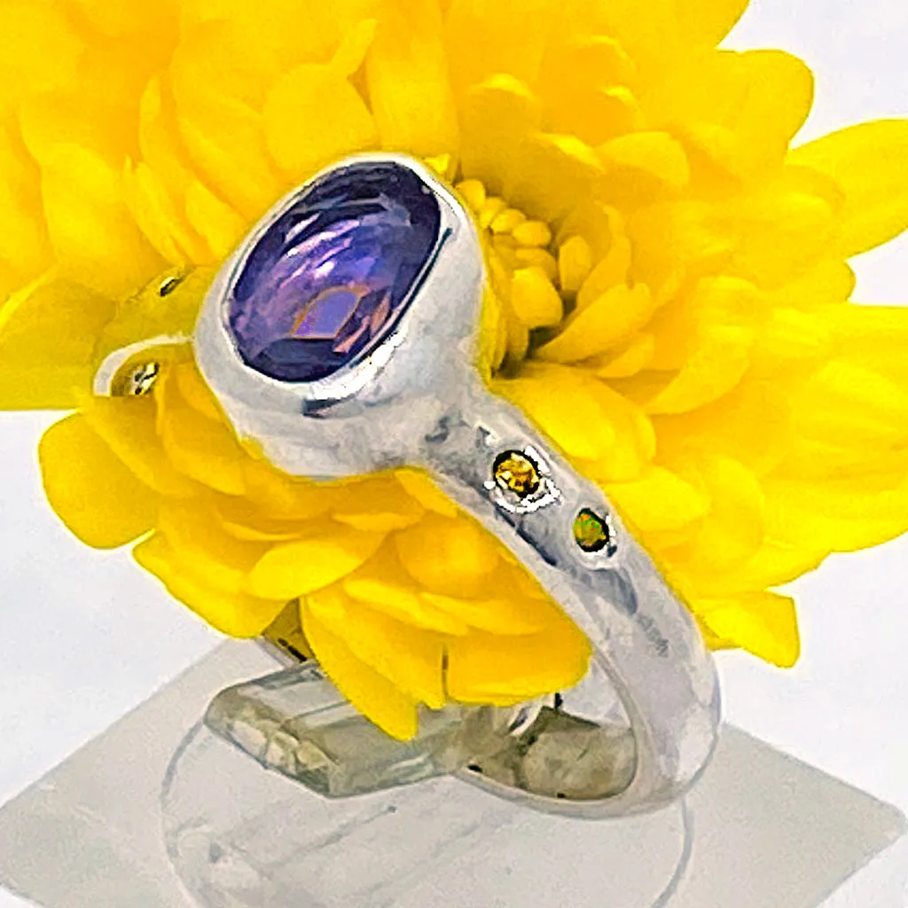 Amethyst & Lemon Diamonds Ring (size 7 1/2)