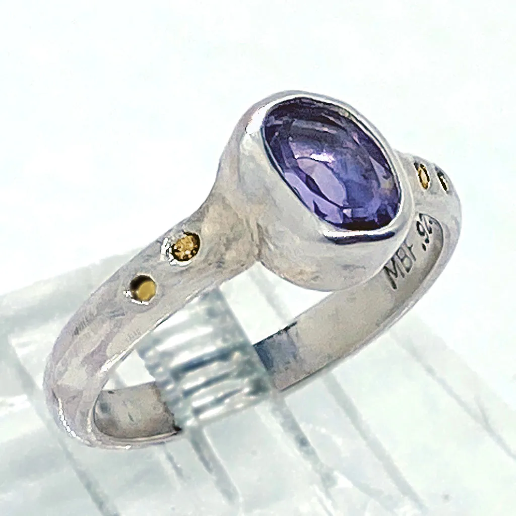 Amethyst & Lemon Diamonds Ring (size 7 1/2)