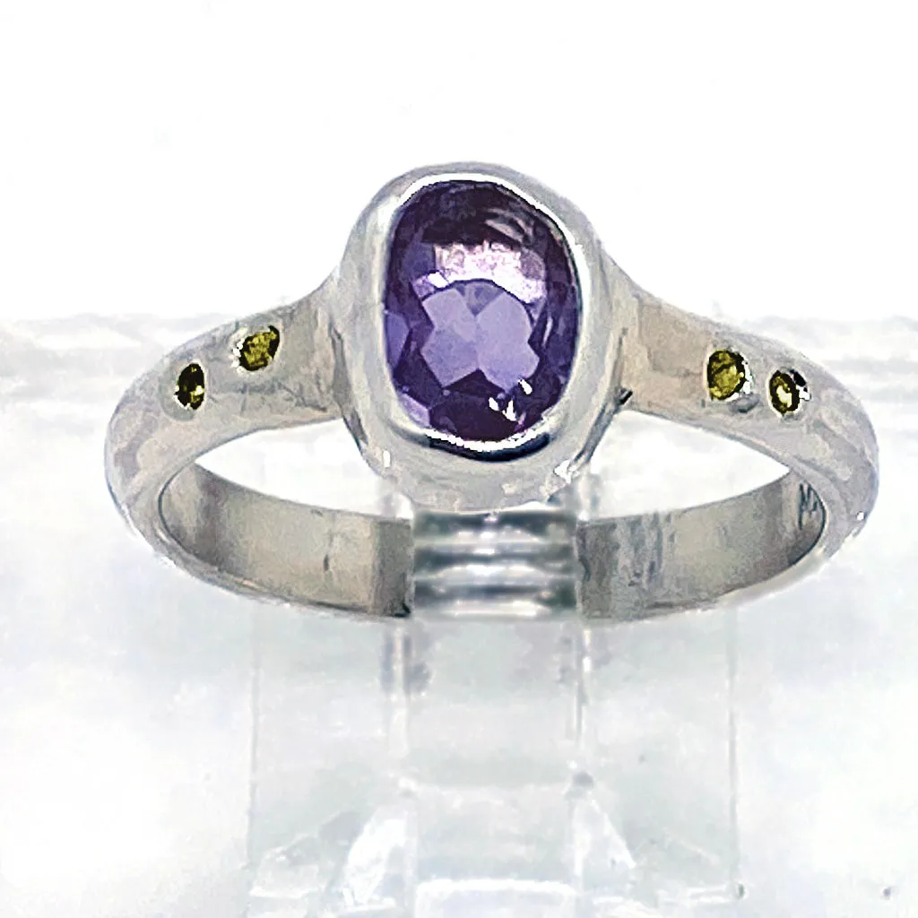 Amethyst & Lemon Diamonds Ring (size 7 1/2)