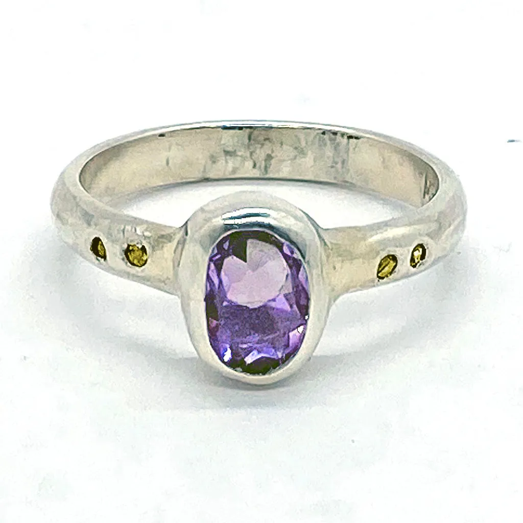 Amethyst & Lemon Diamonds Ring (size 7 1/2)