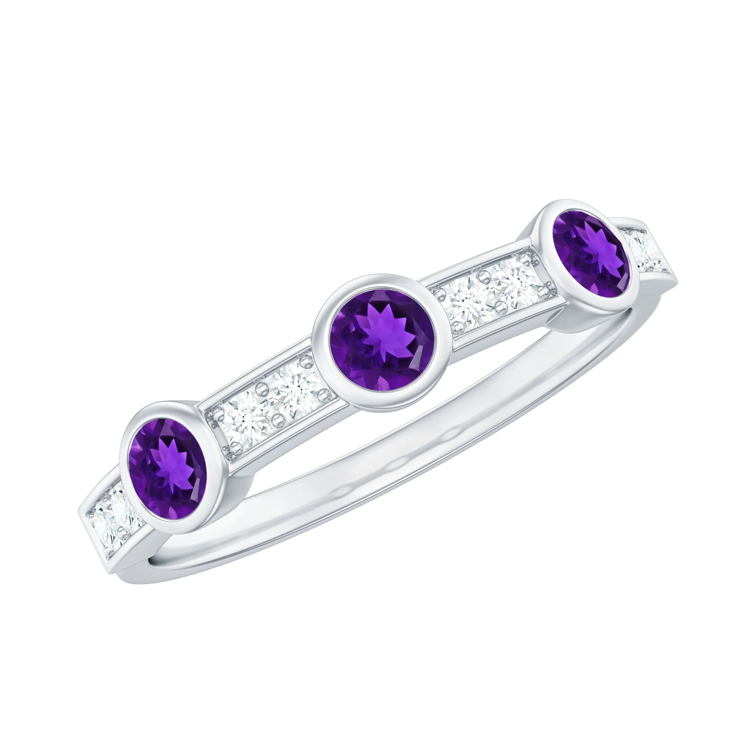 Amethyst and Diamond Minimal Half Eternity Ring