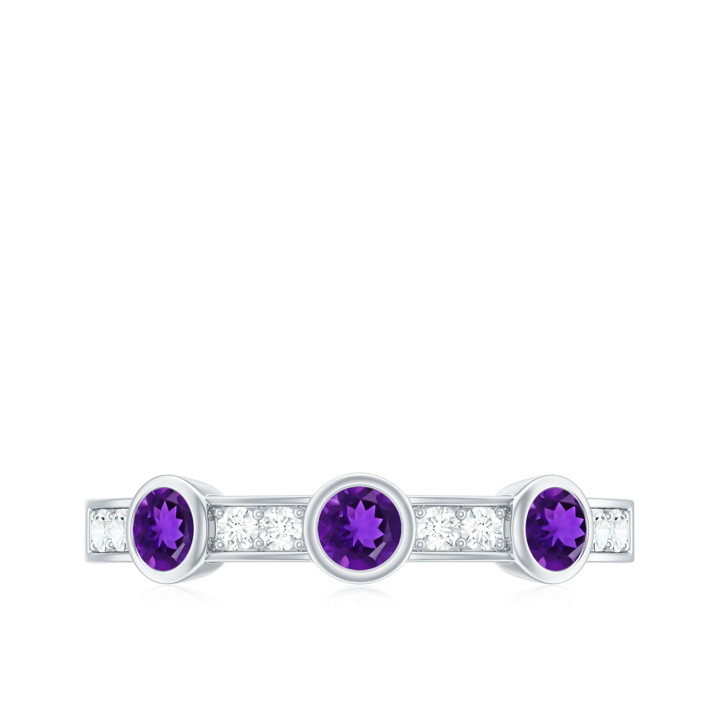 Amethyst and Diamond Minimal Half Eternity Ring