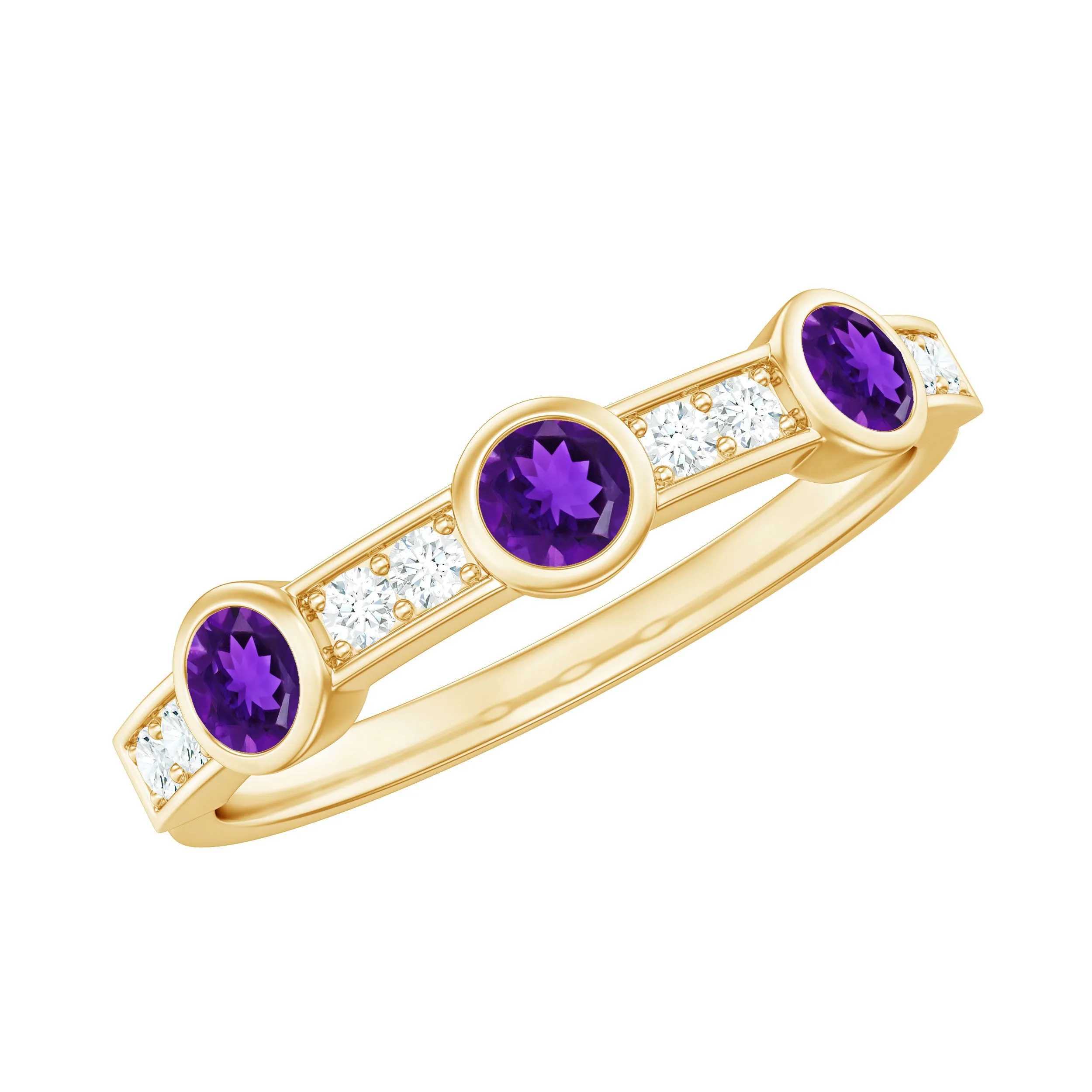 Amethyst and Diamond Minimal Half Eternity Ring