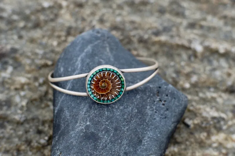 Ammonite And Turquoise Aurora Cuff Bracelet