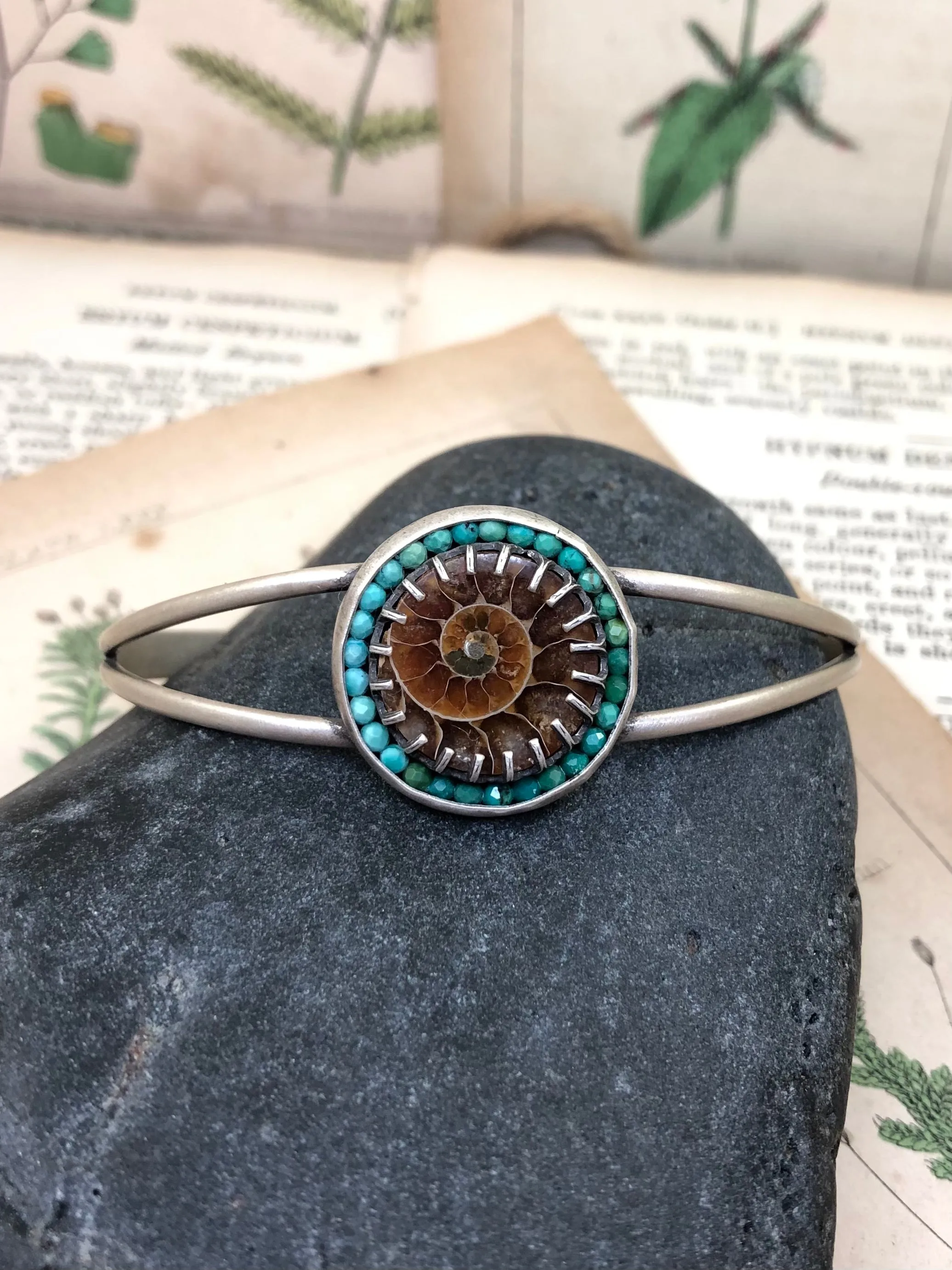 Ammonite And Turquoise Aurora Cuff Bracelet