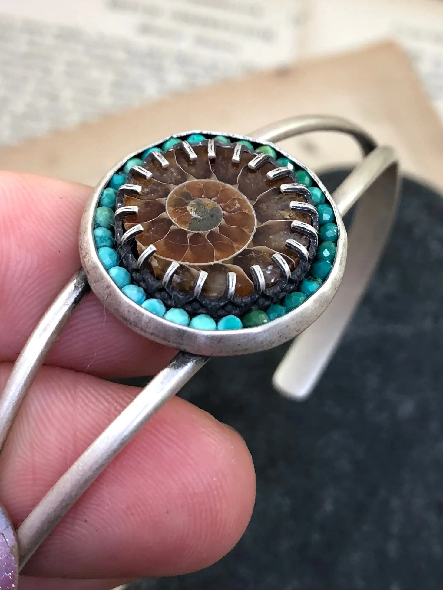 Ammonite And Turquoise Aurora Cuff Bracelet