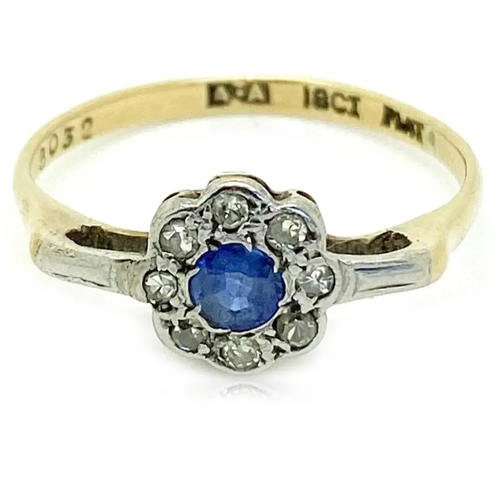 Antique Edwardian Sapphire Diamond 18ct Gold Ring