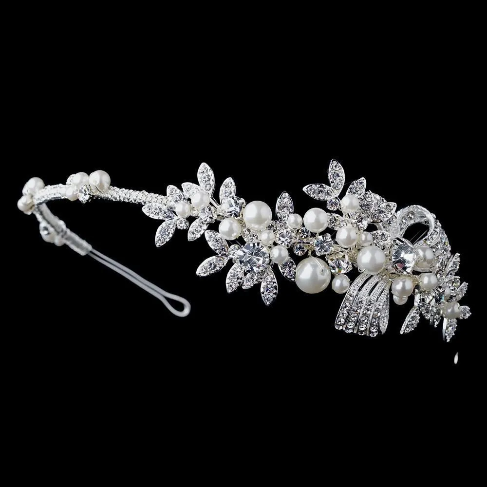 Antique Silver Crystal Pearl Bridal Headpiece