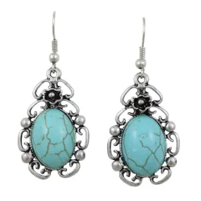 Antique Silver-tone Oval Turquoise Dangling Pierced Earring - FE506