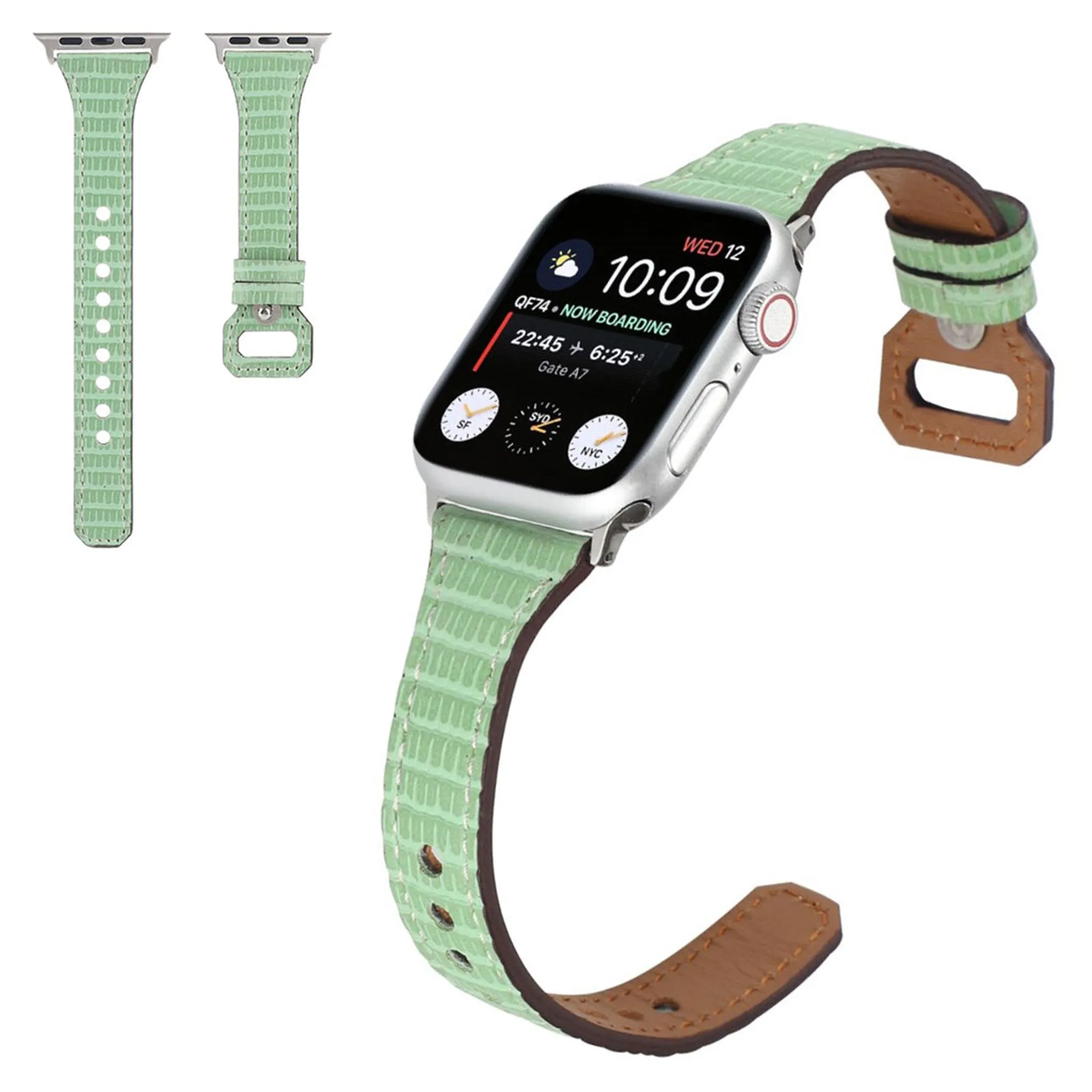 Apple Watch 40mm bamboo textured genuine leather watch strap - Green