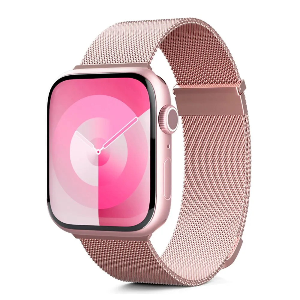 Apple Watch (42/44/SE/45/46/49mm) Epico Milanese  (Plus) Rustfri Stål Rem - Rose Gold