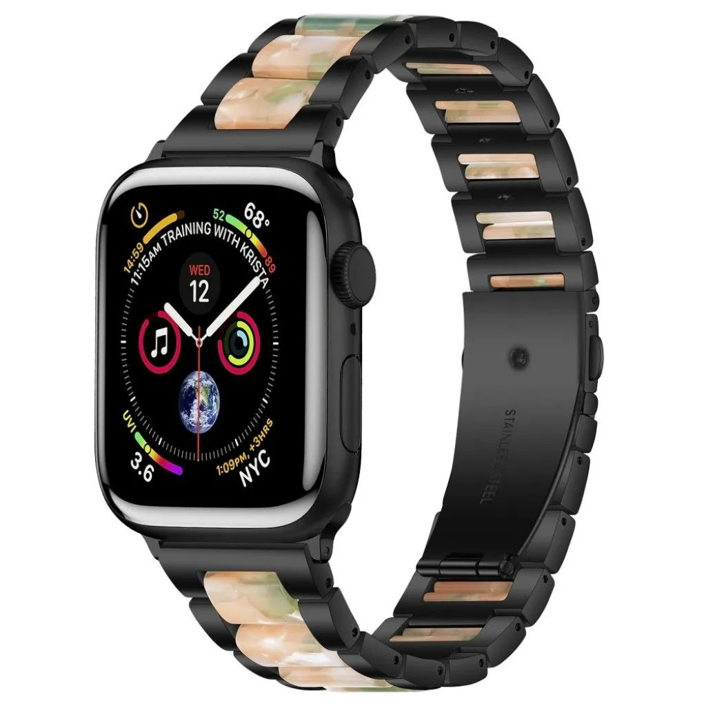 Apple Watch 44mm elegant three bead   stainless steel watch strap - Black / Pink / Green