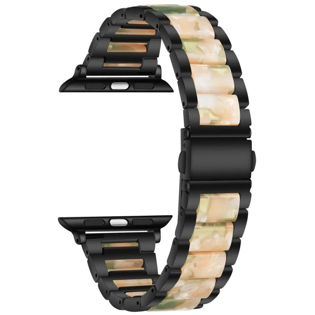 Apple Watch 44mm elegant three bead   stainless steel watch strap - Black / Pink / Green