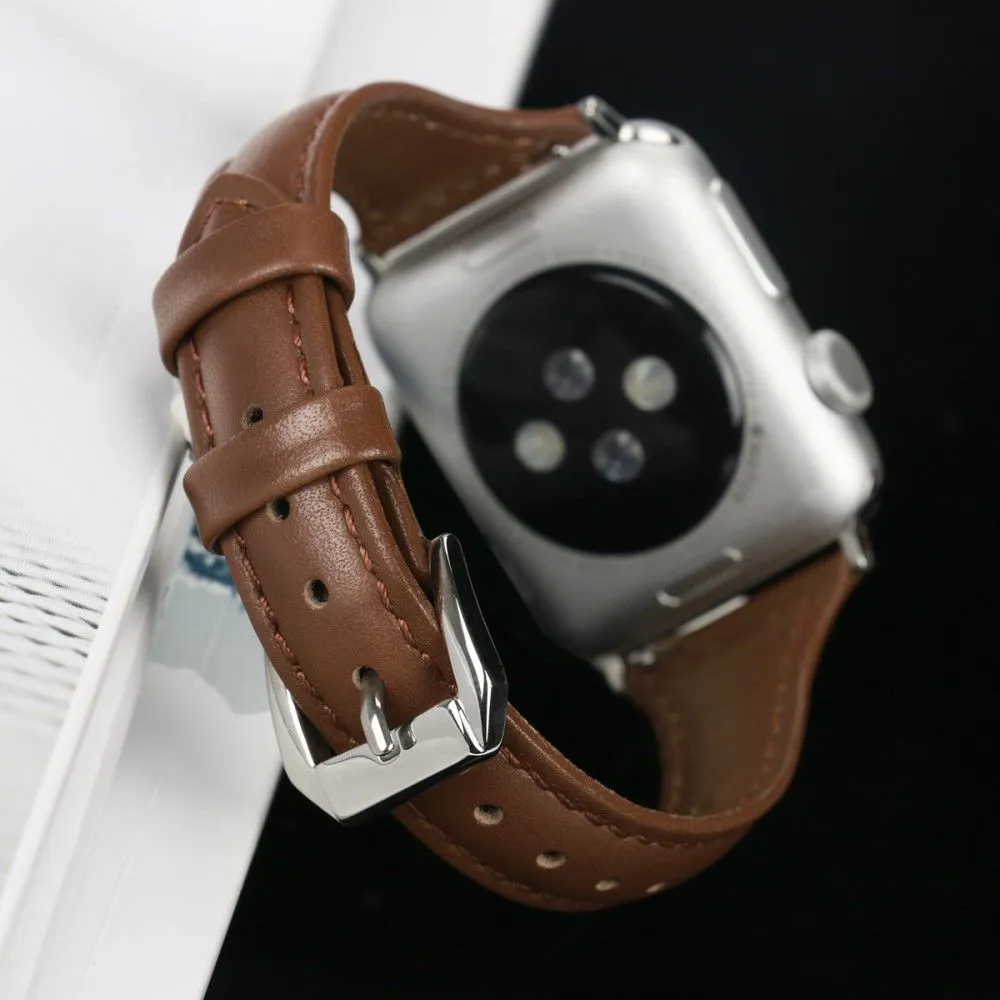 Apple Watch (45mm) B6 genuine leather watch strap - Brown / Size: L