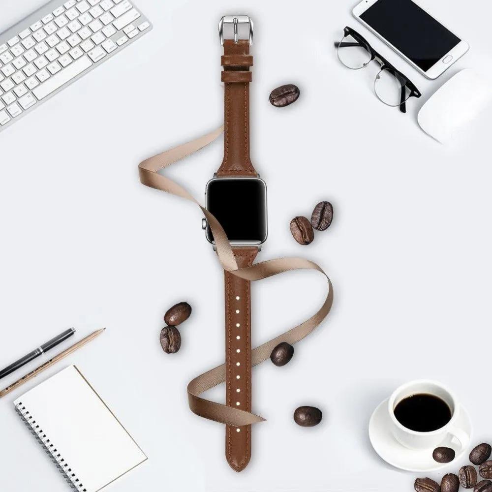 Apple Watch (45mm) B6 genuine leather watch strap - Brown / Size: L