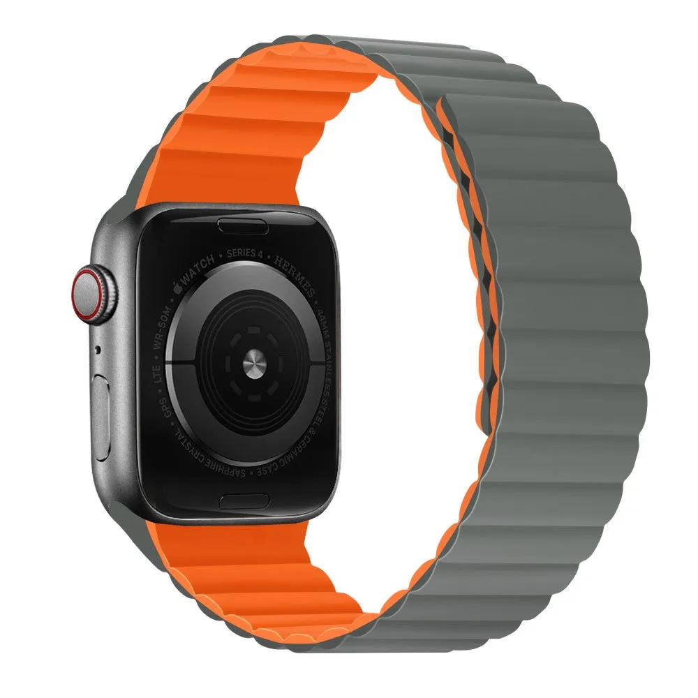 Apple Watch (45mm) dual color silicone watch strap - Grey / Orange