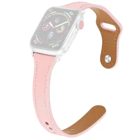 Apple Watch (45mm) stitching line genuine leather watch strap - Pink / Size: L