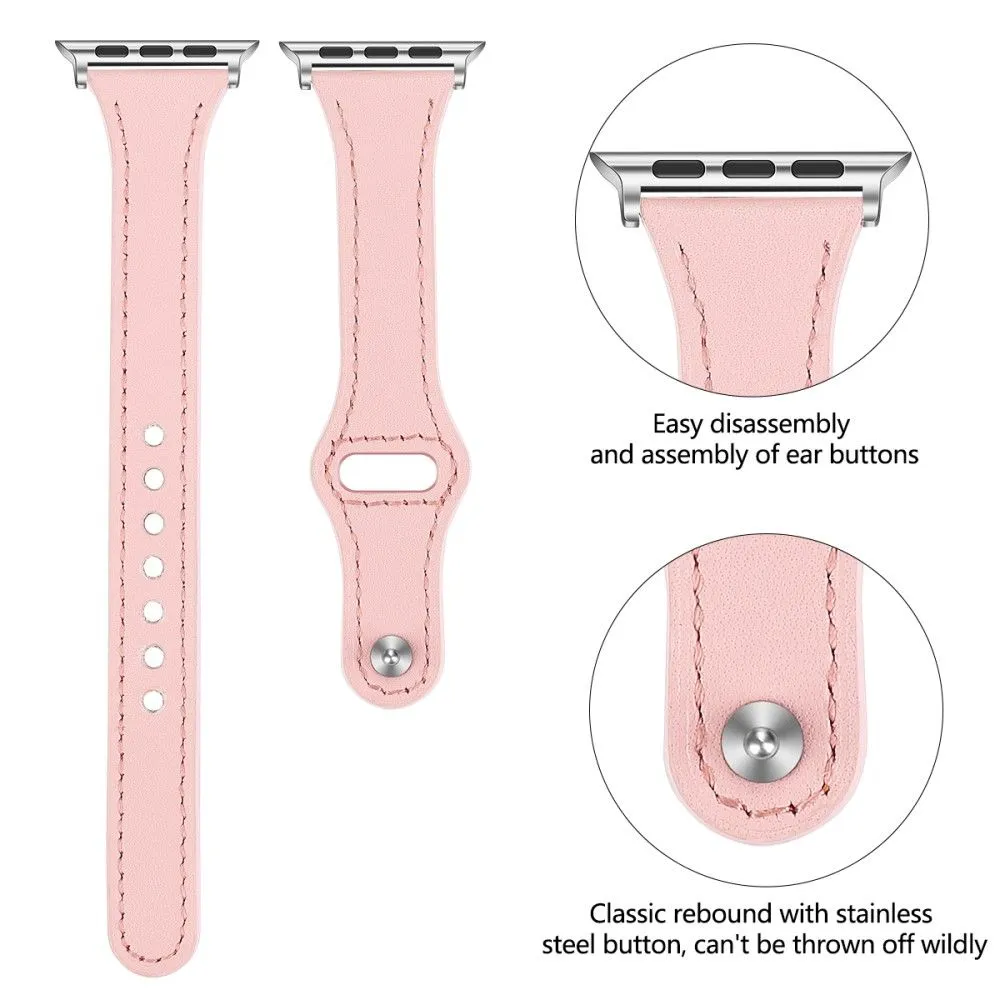 Apple Watch (45mm) stitching line genuine leather watch strap - Pink / Size: L