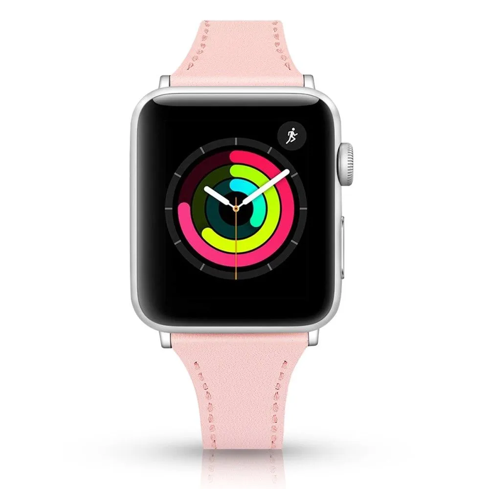 Apple Watch (45mm) stitching line genuine leather watch strap - Pink / Size: L