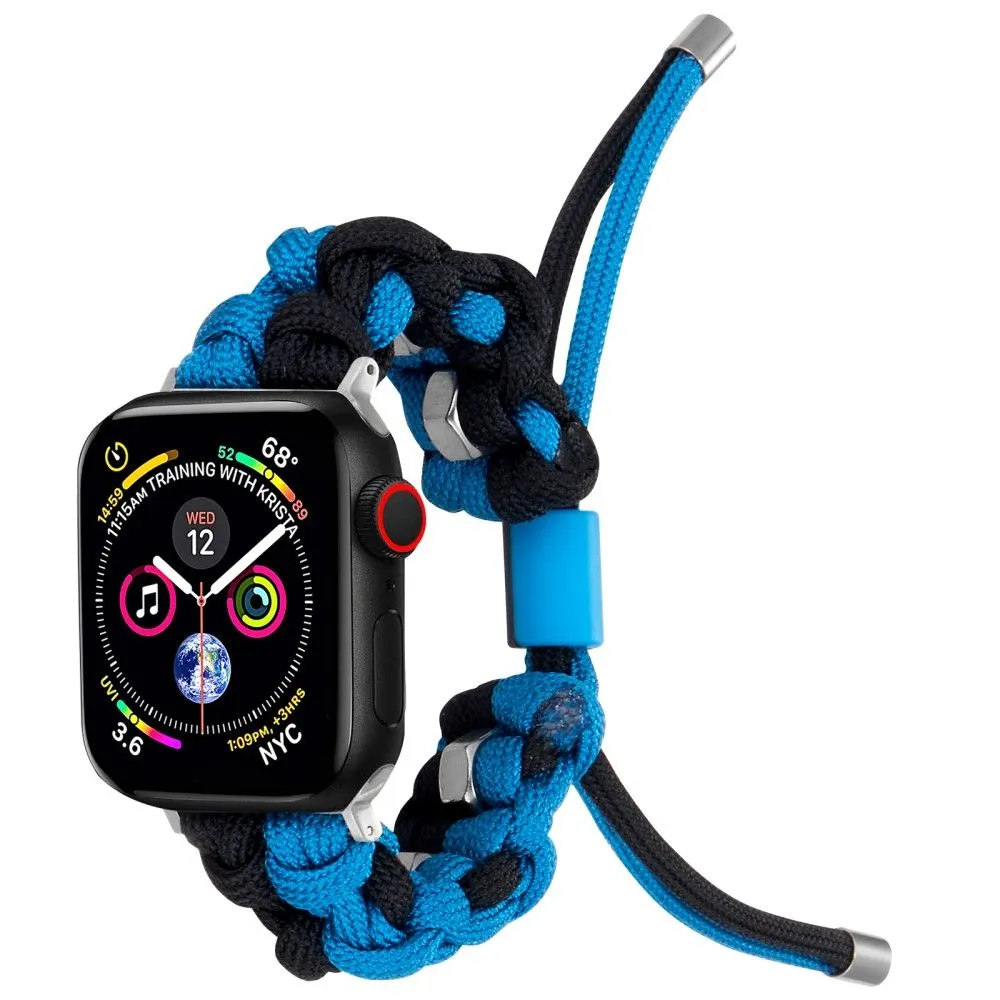 Apple Watch (45mm) stylish nylon   stainless steel ring watch strap - Black / Blue