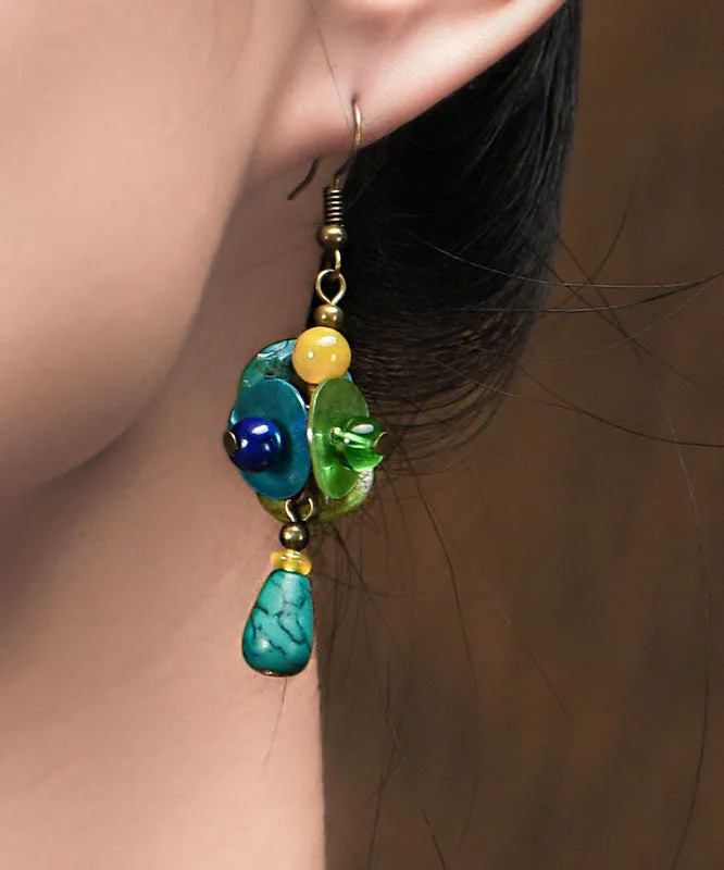 Art Colorblock Turquoise National Style Drop Earrings