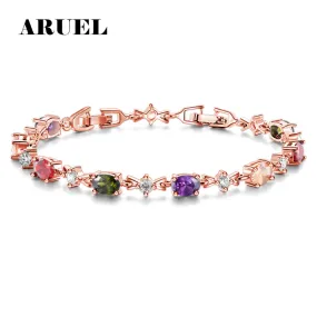 ARUEL Fashion Rose Gold Color Chain Link Bracelets & Bangles For Women AAA Cubic Zirconia Crystal Wedding Jewelry Brithday Gifts