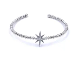 Ashley Gold Stainless Steel CZ Starburst CZ Open Bangle Bracelet