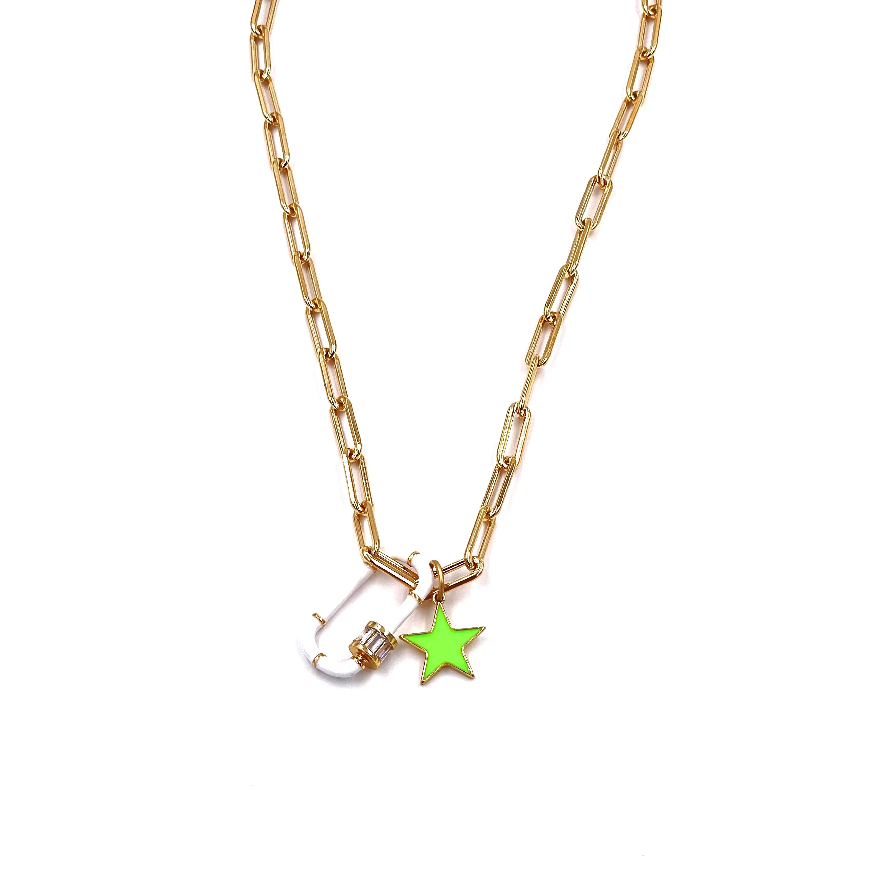 Ashley Gold Stainless Steel Gold Plated Double Charm Neon Necklace