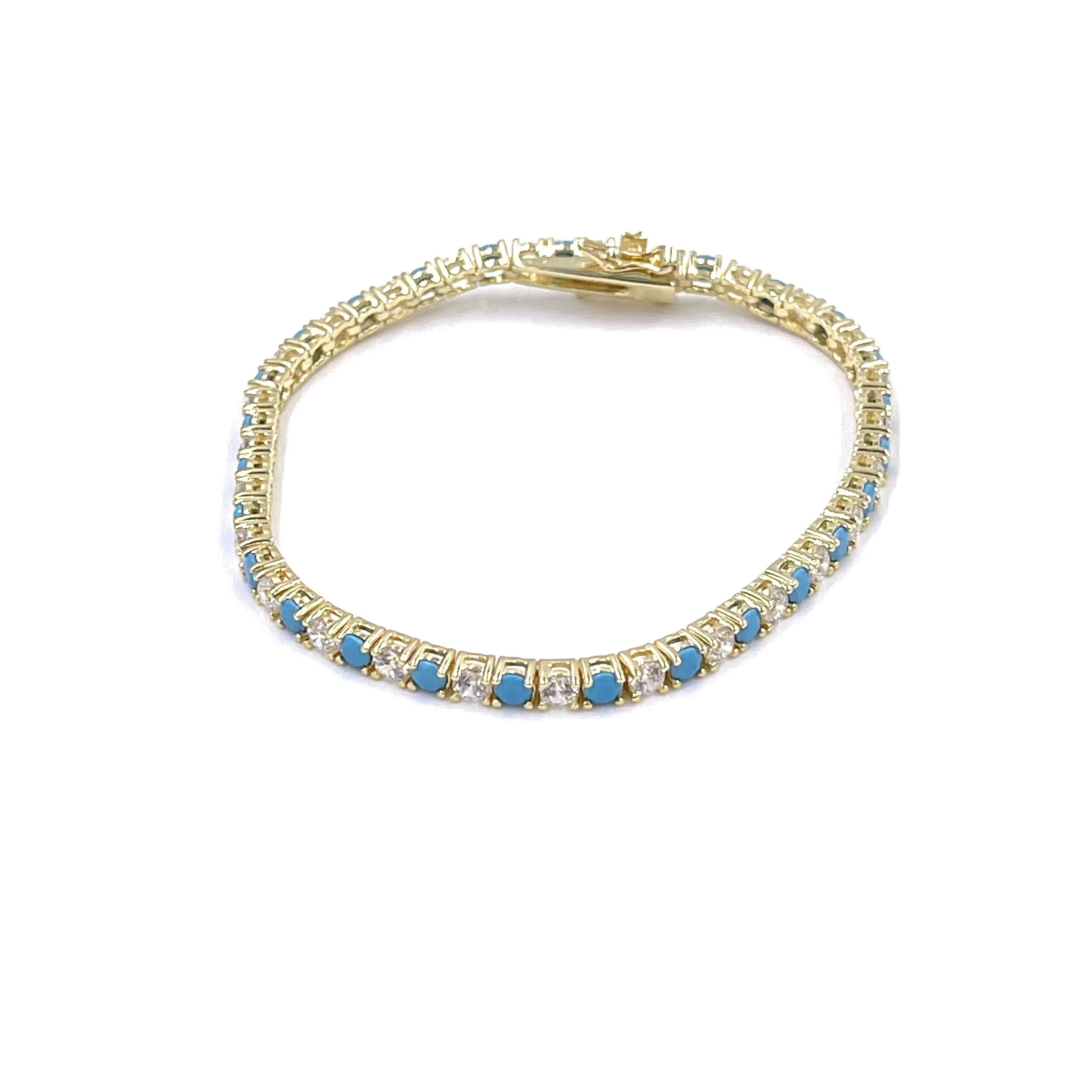 Ashley Gold Sterling Silver Gold Plated Turquoise And CZ Tennis Bracelet