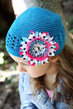 Baby Bezak - Teal Cap With Polkadot Flower