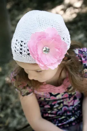 Baby Bezak - White Cap With Pink Flower