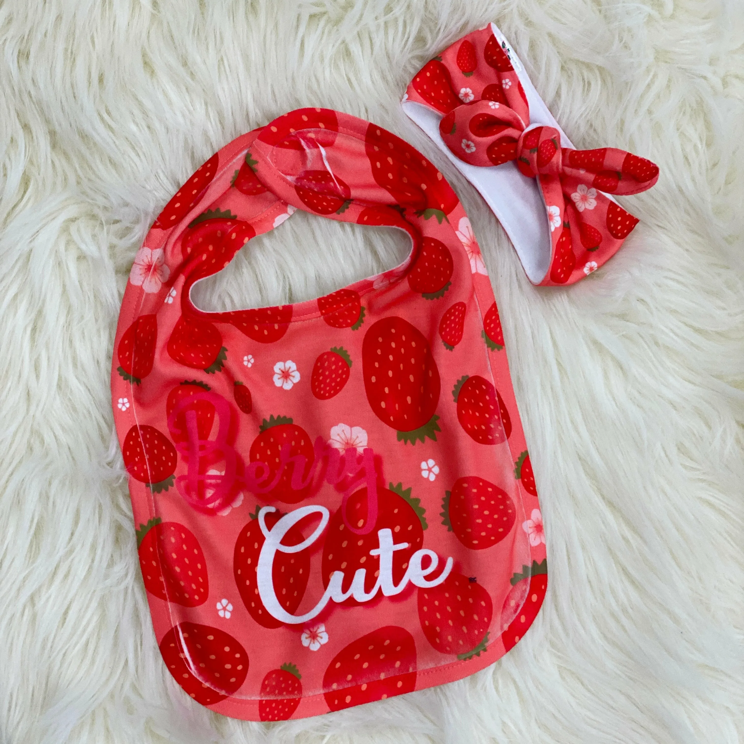 Baby Bib and Headband Set - Strawberry