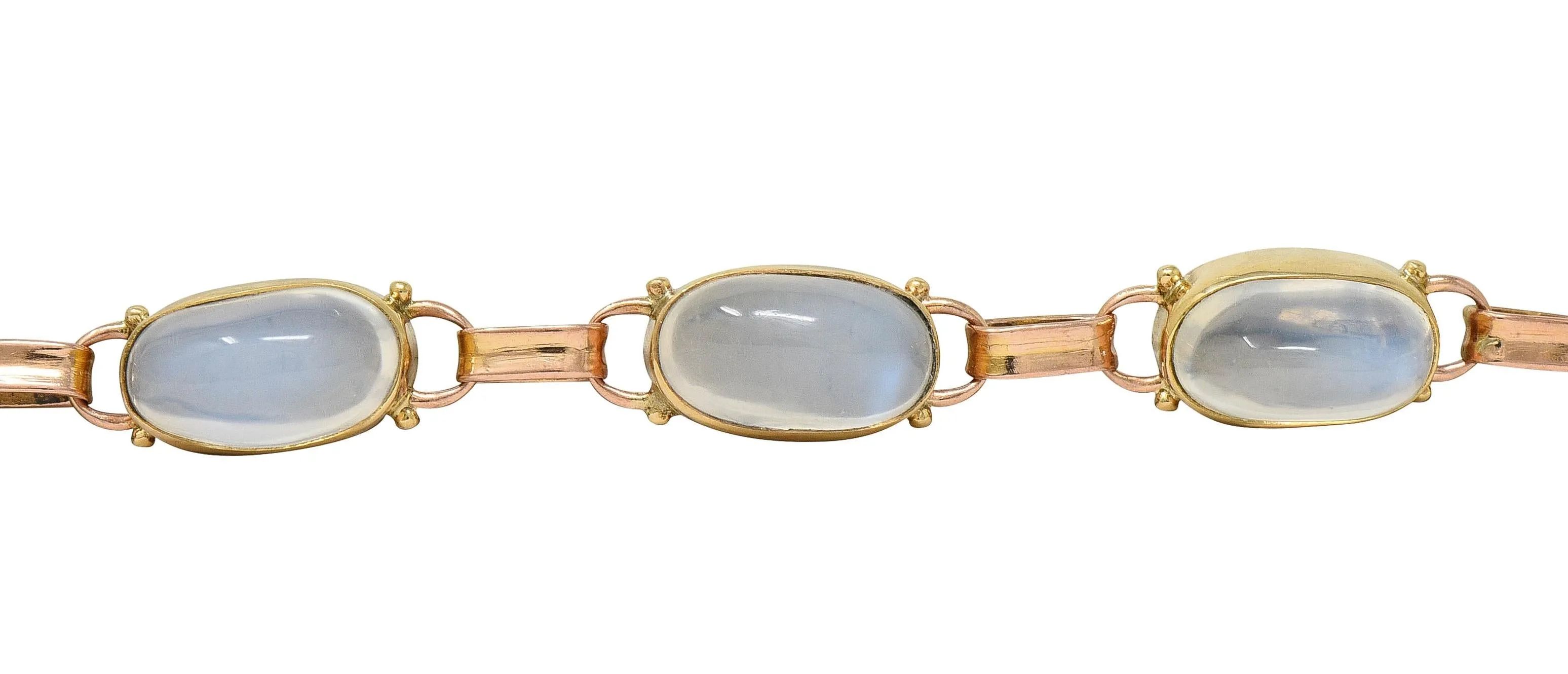 Binder Bros. Retro Moonstone 14 Karat Two-Tone Gold Vintage Link Bracelet