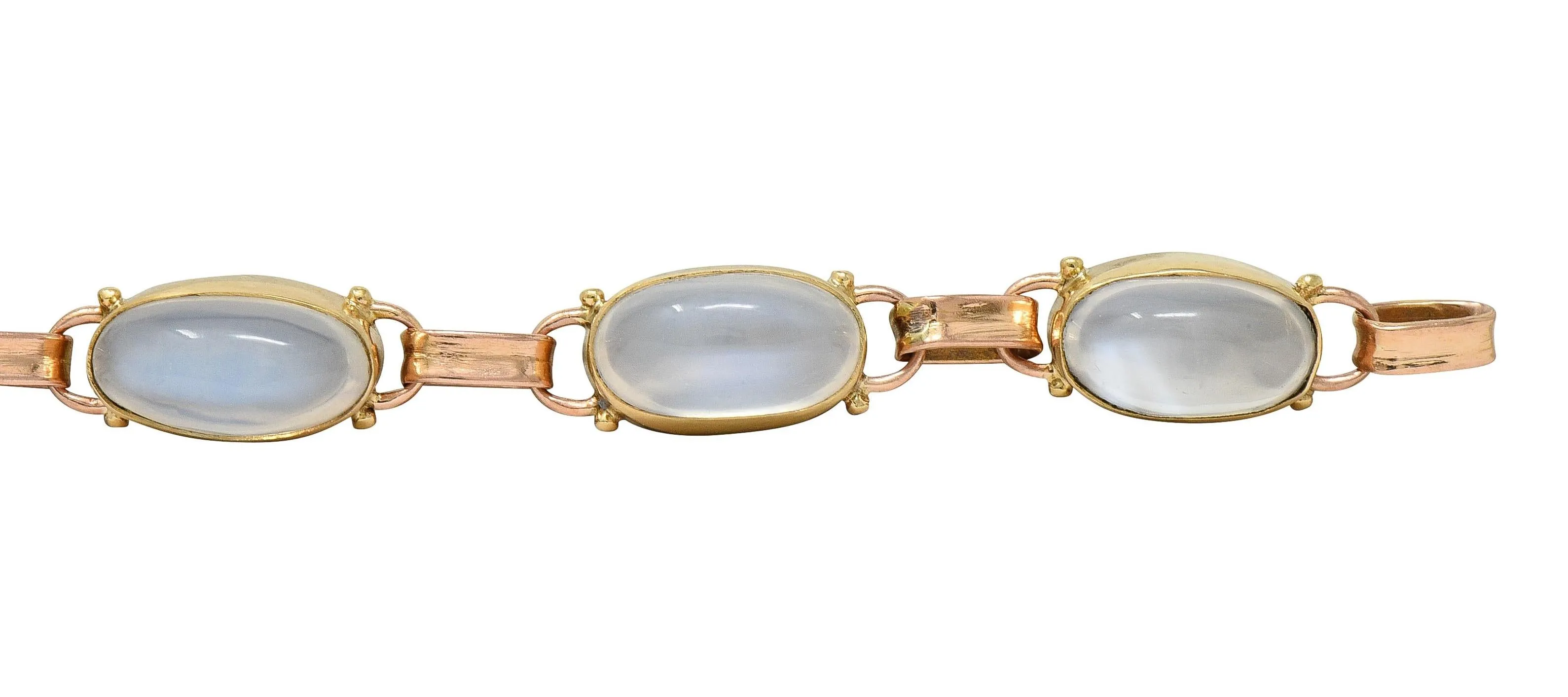 Binder Bros. Retro Moonstone 14 Karat Two-Tone Gold Vintage Link Bracelet