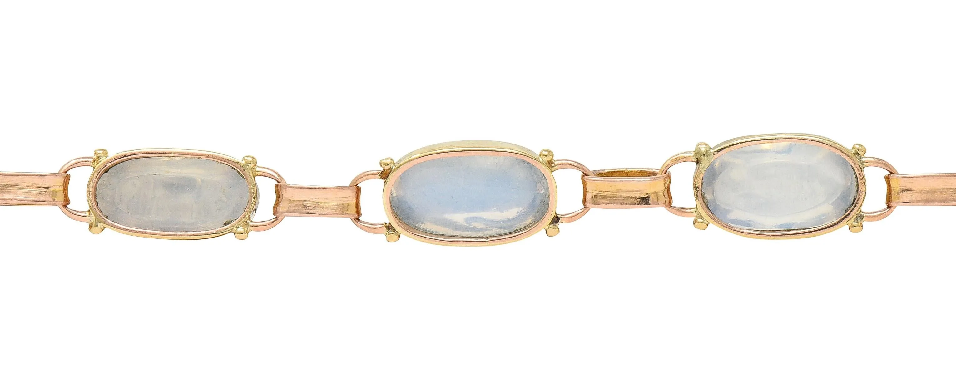 Binder Bros. Retro Moonstone 14 Karat Two-Tone Gold Vintage Link Bracelet