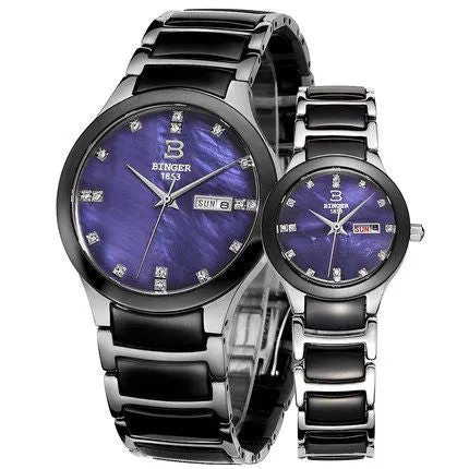 Binger Swiss Ceramic Quartz Couple Watch BS236CD