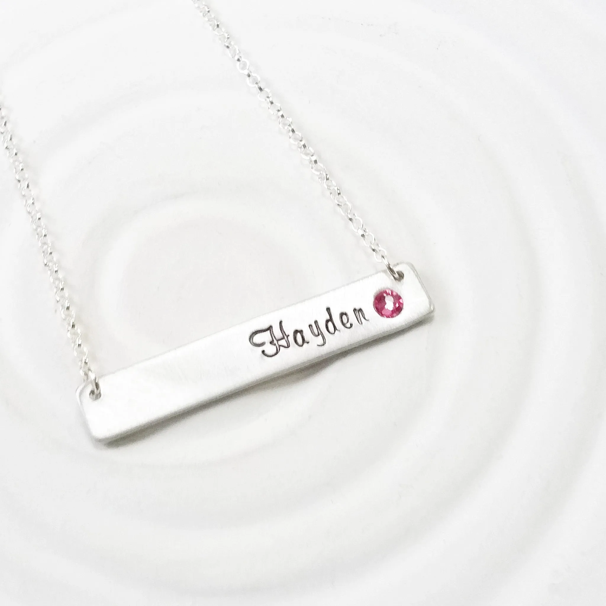 Birthstone Bar Necklace | Delicate Script