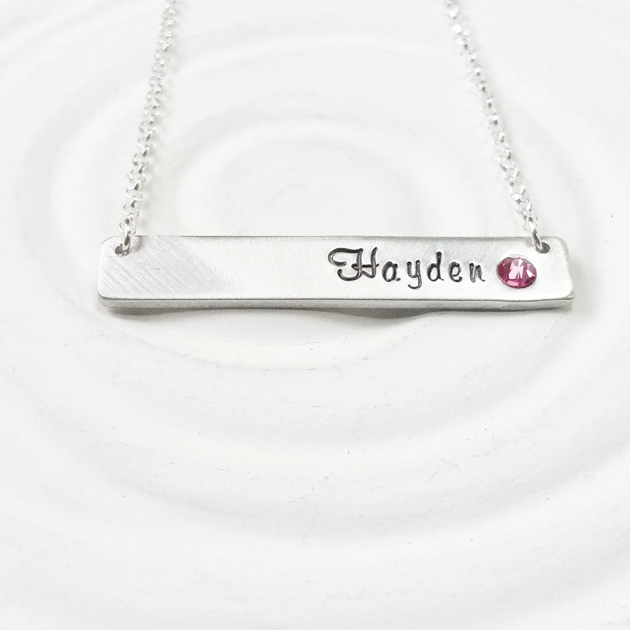 Birthstone Bar Necklace | Delicate Script