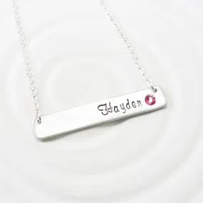 Birthstone Bar Necklace | Delicate Script