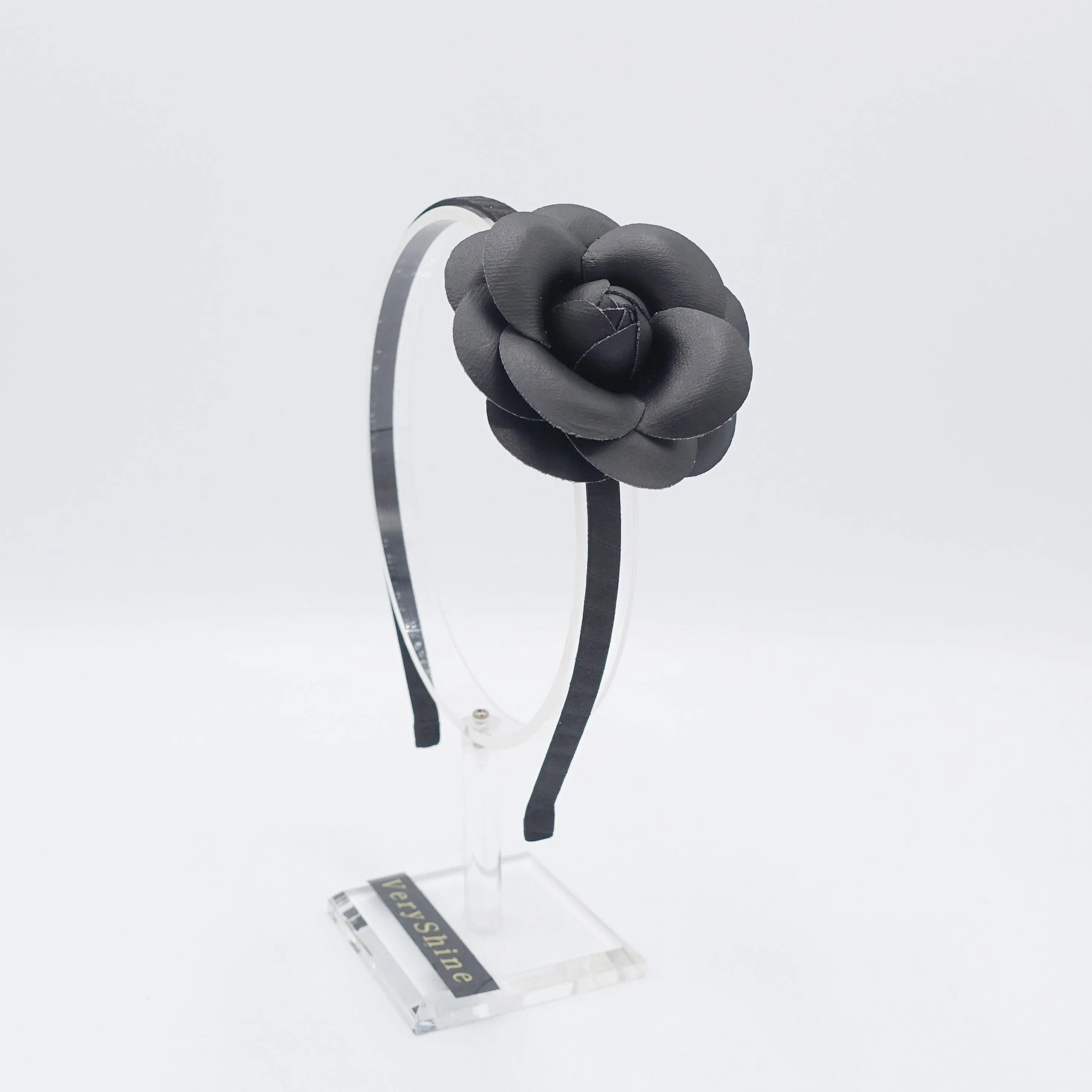 black camellia headband thin velvet leather flower headband nd for women