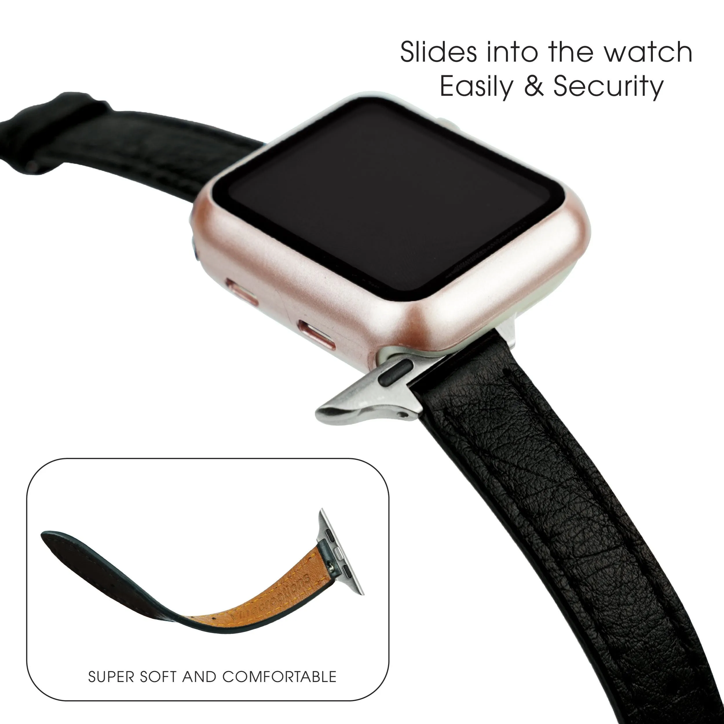 Black Flat Ostrich Leather Band Compatible Apple Watch Iwatch 49mm Screen Protector Case Silver Adapter Replacement Strap For Smartwatch Series 7 8 Leather Handmade AW-181S-W-49MM