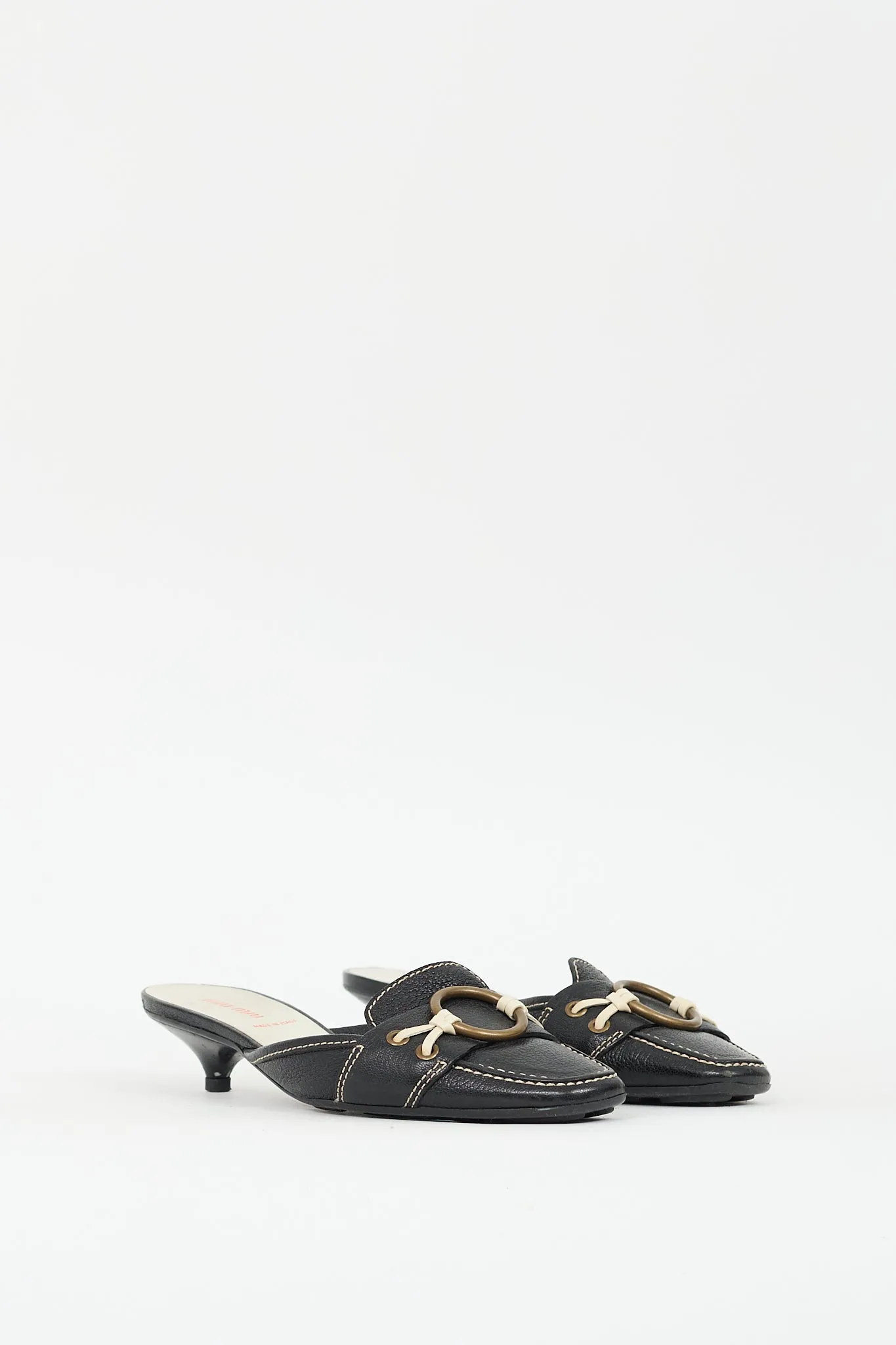 Black Leather Contrast Stitch Mule