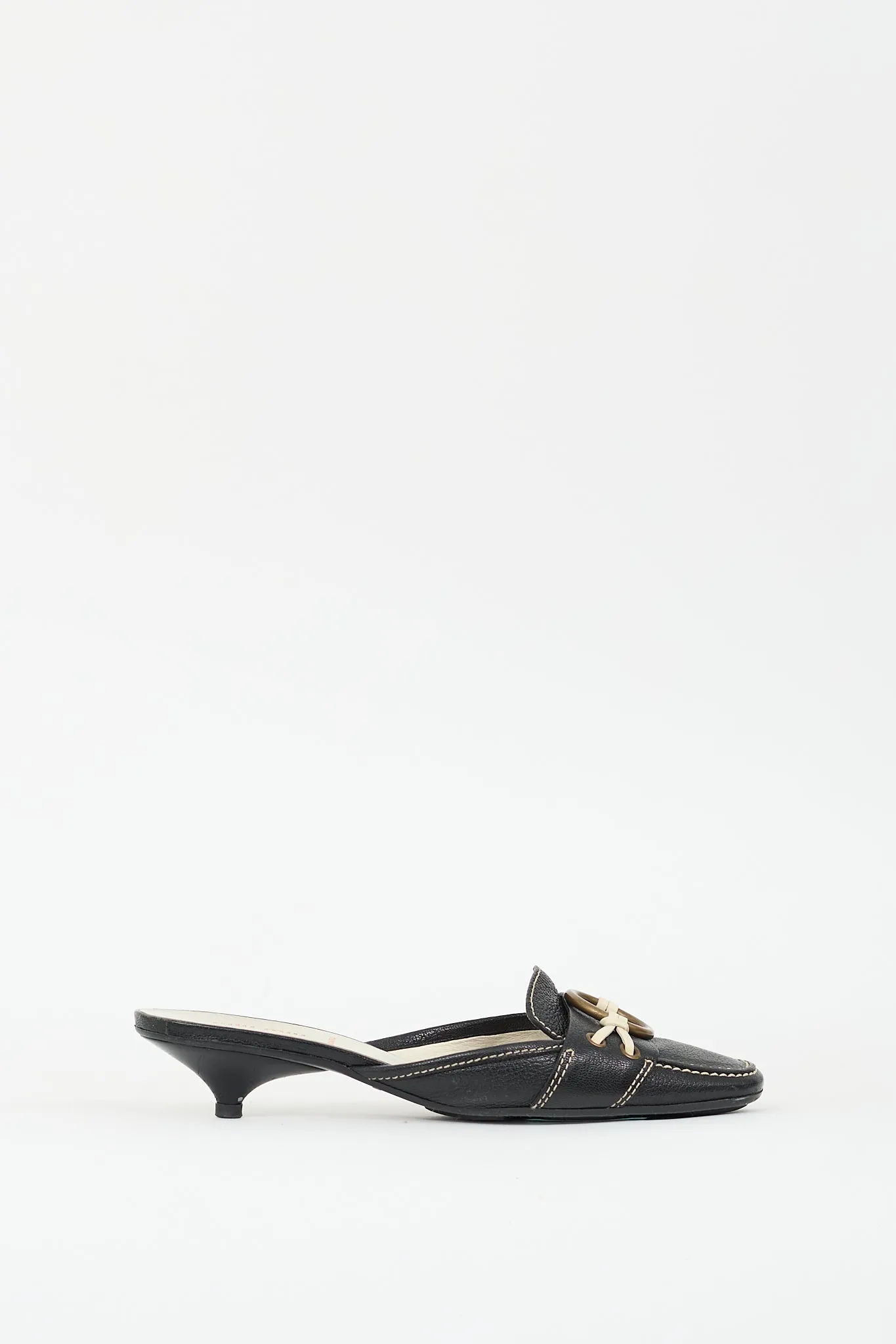 Black Leather Contrast Stitch Mule