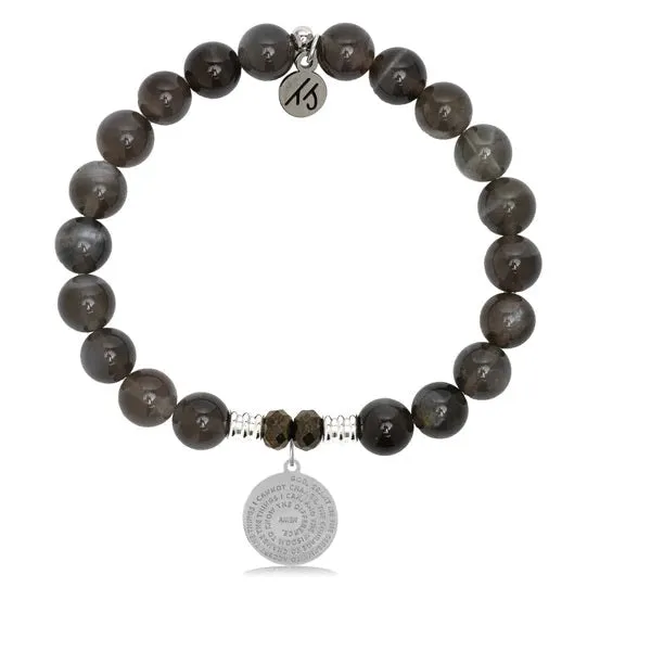 Black Moonstone Stone Bracelet with Serenity Prayer Sterling Silver Charm